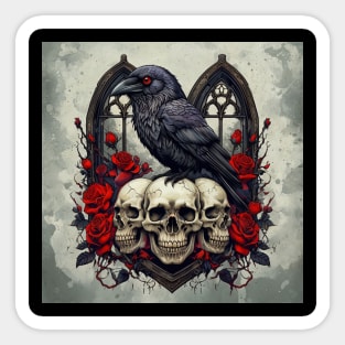 Raven's Gothic Elegy With Roses Sticker